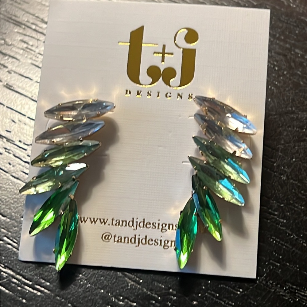 FAUX crystal green ombre wing earrings-NWT